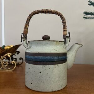 Vintage stoneware Otagiri Horizon Ceramic Teapot with Bamboo Handle